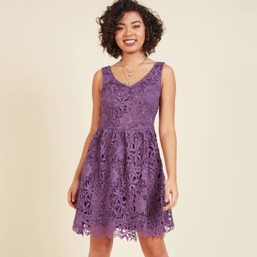 Modcloth Purple Floral Lace/Crochet Dress